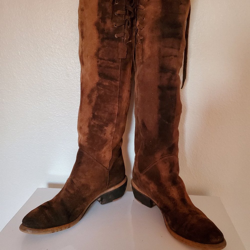 Tall Brown black Tan Suede leather Western cowgirl rodeo equestrian Boots 37 7